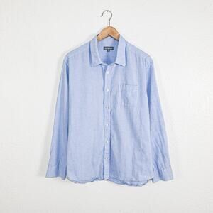 ASH & ERIE Men's Cotton Linen Button up Shirt Blue Size XL Slim